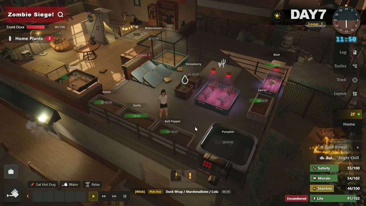 Survival Log HUD showing the Loop: 1 counter beside the day count and clock